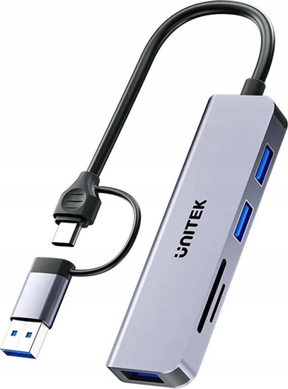 Изображение HUB USB Unitek uHUB P5+ 1x SD 1x microSD  + 3x USB-A 2.0 (H1320AGY01)
