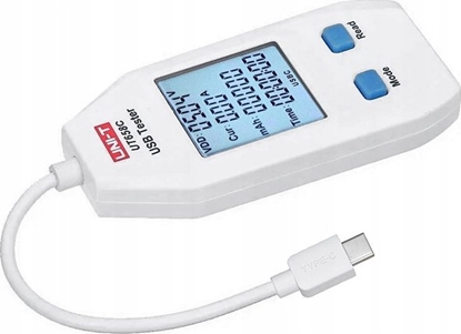 Attēls no USB C testeris suderinamas su QC1.0/ 2.0/ 3.0/ 4.0 protokolais,  0~99999mAh; 0~1000Wh; 1~480?, 4~24VDC, 0.05~5ADC, UNI-T