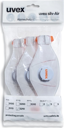 Attēls no Uvex silv-Air Premium 5210 FFP2 fold-flat respirator mask – 360° exhalation valve, adjustable nose clip, regular size, white polypropylene/polyester