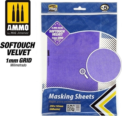 Attēls no Vallejo Ammo: Softouch Velvet Masking Sheets - 1 mm Grid - Adhesive (290 x 145 mm) (5)