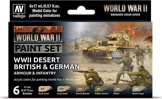 Picture of Vallejo Vallejo: 70.208 - Model Color - WWII Desert British & German Armour & Infantry (6 x 18 ml)