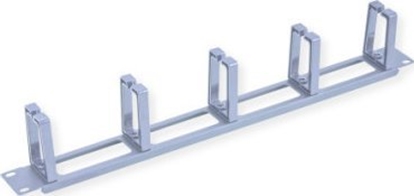 Attēls no Value 19" 1U Cable Management Plate, C-Type, 5 Hooks, Cut-out front panel / cable feed-through, grey