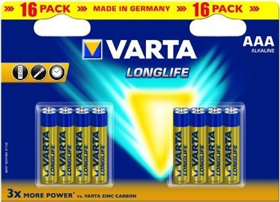 Picture of Varta Varta BV-LL 16 AAA, Single-use battery, AAA, Alkaline, 16 pc(s), Blue, Yellow, 122 mm