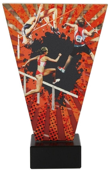 Picture of Victoria Sport Kolorowe trofeum szklane na podstawie marmurowej - LEKKOATLETYKA