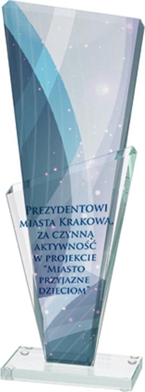 Picture of Victoria Sport Trofeum szklane z nadrukiem kolorowym LuxorJet, grawerowaniem oraz wypenieniem farb