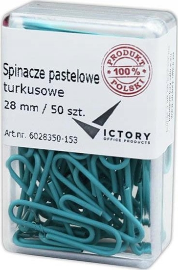 Picture of Victory Office Product SPINACZE BIUROWE VICTORY OFFICE 28MM 50 SZT. OKRGE PASTELOWE TURKUSOWE POJEMNIK PLASTIKOWY