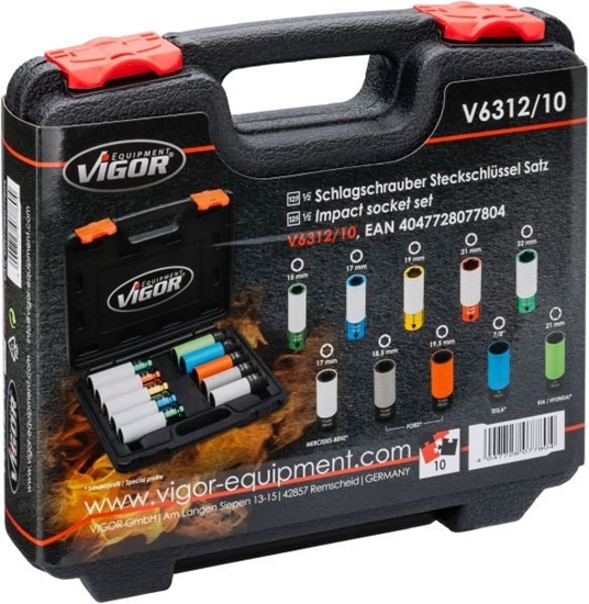 Picture of Vigor Slagskruemaskine-topnøgleindsats #####Vierkant, 1/2 (12,5 mm) 10 dele V6312/10