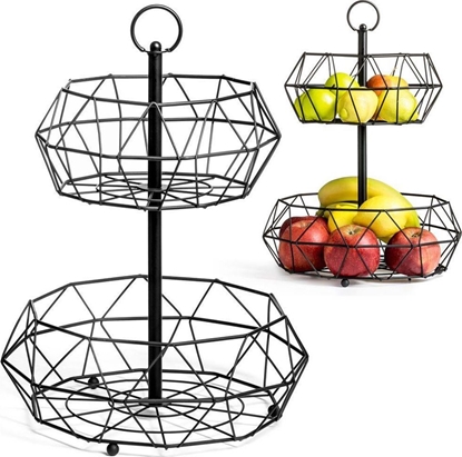 Attēls no Vilde Koszyk GEOMETRYCZNY, metalowy, na owoce, warzywa, CZARNY, kosz, patera, miska, 2-poziomowy