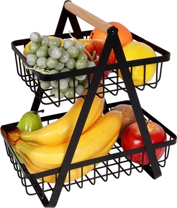 Attēls no Vilde Koszyk na owoce i warzywa kosz metalowy 2-poziomowy czarny loft 27x17,5x29 cm