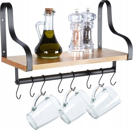 Picture of Vilde Póka cienna z relingiem i haczykami drewniana 43x18x26 cm