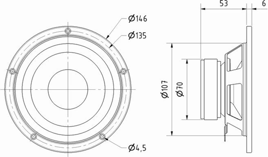 Picture of Visaton VS-W130S/8, 50 W, 80 W, 8 O, 39 - 12000 Hz, Black, 146 mm