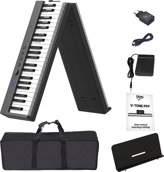 Picture of V-Tone PFP pianino cyfrowe przenone skadane niebieskie 88 klawiszy pulpit do nut pokrowiec USB-C