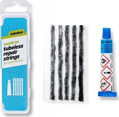 Attēls no Weldtite Zestaw naprawczy do opon tubeless WELDTITE TUBELESS REPAIR STRINGS (5 wkadów + klej) (NEW)