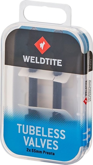 Изображение Weldtite Zestaw wentyli WELDTITE TUBELESS VALVE KIT 2 x 55mm Presta (pudeko) (NEW)