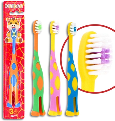 Attēls no WELLBEE Szczoteczka dla dzieci KIDS(3+) Soft (blister) stojca - mix kolorów 1szt