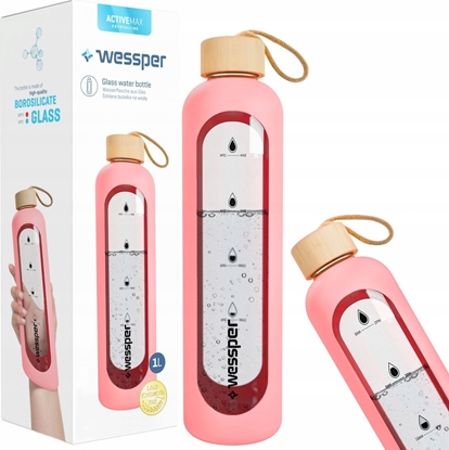 Изображение Wessper Butelka szklana na wod z etui róowa 1L