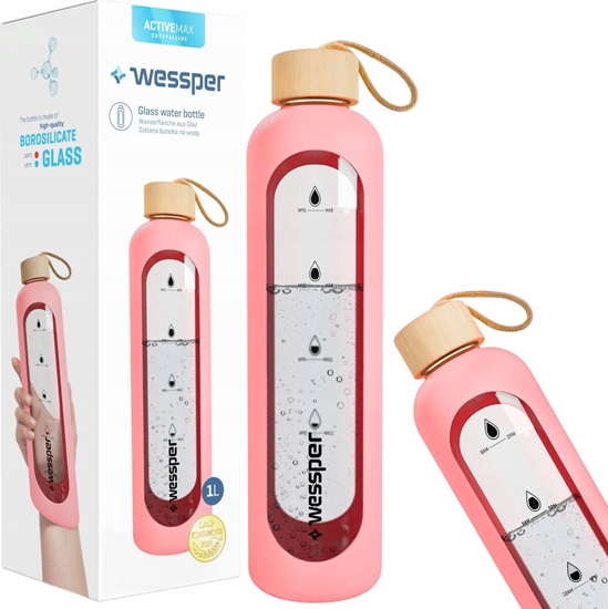 Изображение Wessper Butelka szklana na wod z etui róowa 1L