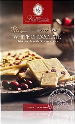 Attēls no White chocolate with pistachios, almonds and cranberries Laurence, 85 g