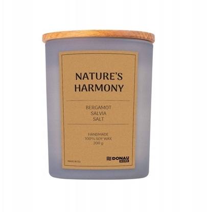 Attēls no wieca sojowa DONAU HOME, w szarym szkle, drewniana pokrywa i knot, Nature's Harmony, 200g