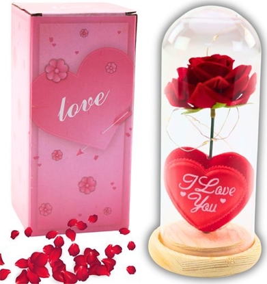 Изображение Wieczna Róa w Kopule z Owietleniem LED Czerwona z Serduszkiem 18,5x8cm