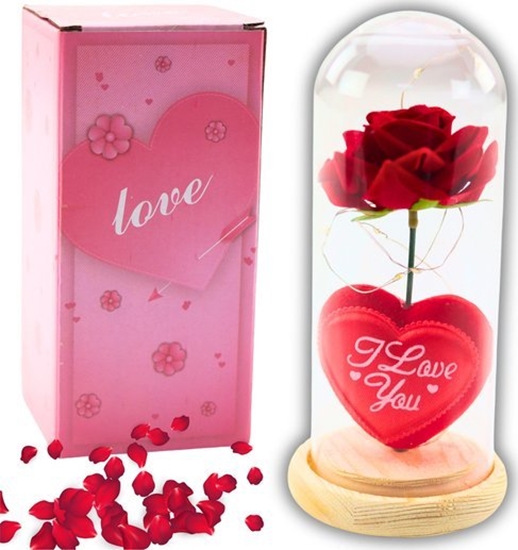 Picture of Wieczna Róa w Kopule z Owietleniem LED Czerwona z Serduszkiem 18,5x8cm