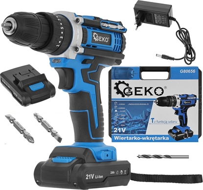 Attēls no Wiertarko-wkrtarka Geko Wiertarko-wkrtarka z funkcj udaru 21V 2x akumulator 2ah (10)