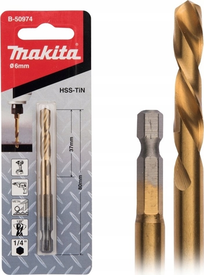 Picture of Wierto Makita MAKITA WIERTO DO METALU HSS-TIN 1/4" HEX  6,0x80mm