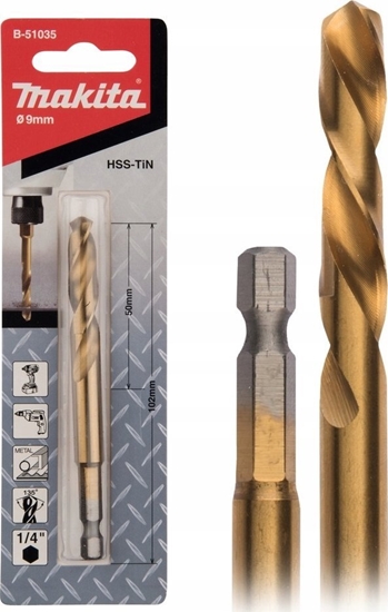 Picture of Wierto Makita MAKITA WIERTO DO METALU HSS-TIN 1/4" HEX  9,0x102mm