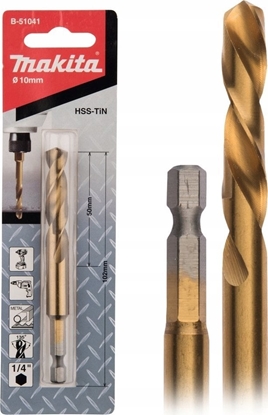 Attēls no Wierto Makita MAKITA WIERTO DO METALU HSS-TIN 1/4" HEX 10,0x102mm