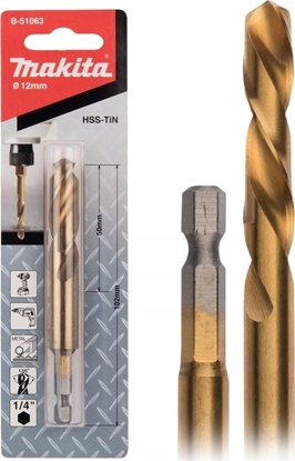 Attēls no Wierto Makita MAKITA WIERTO DO METALU HSS-TIN 1/4" HEX 12,0x102mm