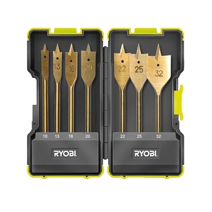 Изображение Plakanu frēžu uzgaļu komplekts kokam Ryobi RAK07SB; 10-32 m; 7 gab.