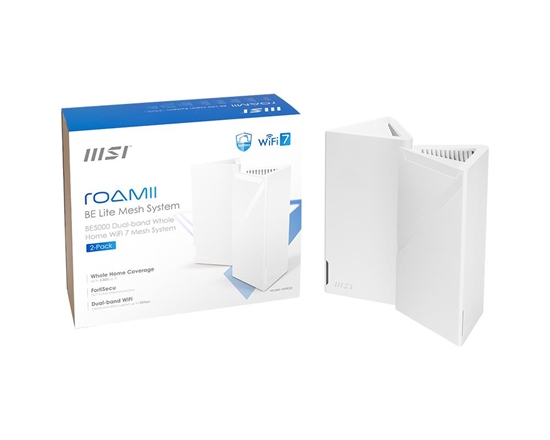 Picture of Wireless Router|MSI|2-pack|5000 Mbps|Mesh|Wi-Fi 5|Wi-Fi 6|Wi-Fi 7|IEEE 802.11a|IEEE 802.11b|IEEE 802.11g|MRBE50-2PK