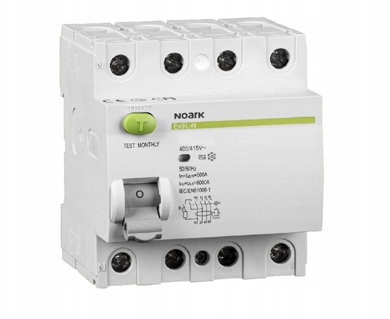 Picture of Wycznik rónicowoprdowy Noark Ex9L-N 108361 4P 25A A 30mA 400V 50Hz IP20 szary