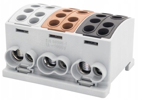 Изображение Zacisk HLK F-ELEKTRO F2.0385 3x100A-2 (1x25,1x16 / 1x25,1x16) 3L Al/Cu IP20 szary/brzowy/czarny
