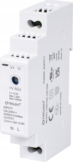 Изображение Zasilacz YingJiao ZASILACZ IMPULSOWY NA SZYN DIN YINGJIAO YSD15S-1201250 12V/15W/1.25A