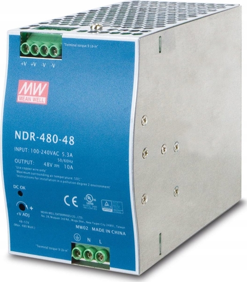 Изображение Zasilacz serwerowy Planet Planet PWR-480-48, Mean Well prmyslový zdroj na DIN litu, nastavitelný 48-56V DC, 480W