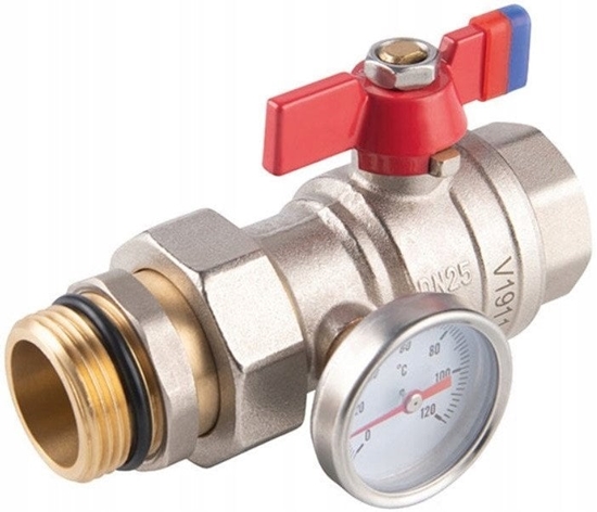 Picture of Zawór kulowy nakrtno-wkrtny z motylkiem, ze rubunkiem, z termometrem, 1, F-Power