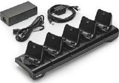 Attēls no Zebra 5-slot printer docking cradle; ZQ300 Series; includes power supply and EU power cord