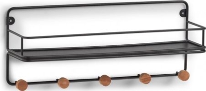 Изображение Zeller Póka cienna z haczykami, metal / drewno, kolor czarny, 45x11,8x18 cm
