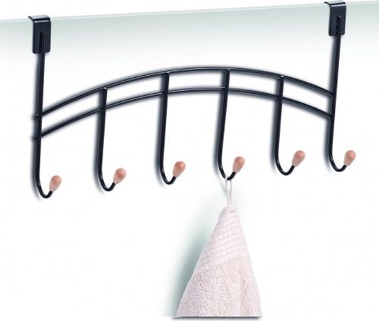 Изображение Zeller Wieszak z 6 haczyków metalowych / drewno, czarny