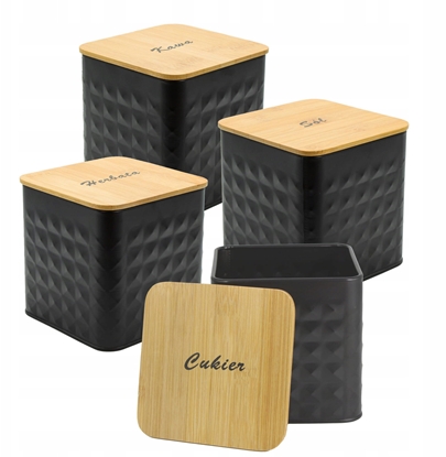 Picture of ZESTAW 4 POJEMNIKÓW KAWA HERBATA CUKIER SÓL BRUNBESTE BB-4261 (NAPISY PL)