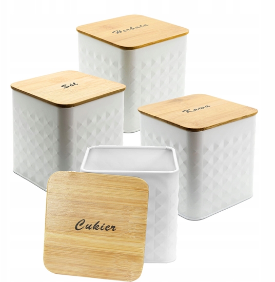 Picture of ZESTAW 4 POJEMNIKÓW KAWA HERBATA CUKIER SÓL BRUNBESTE BB-4262 (NAPISY PL)