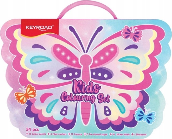 Picture of Zestaw artystyczny dla dzieci KEYROAD, 54 elementy, pudeko z rczk, motyl