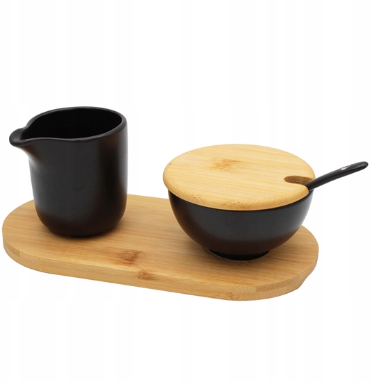 Picture of ZESTAW CERAMICZNA CUKIERNICZKA I MLECZNIK NA BAMBUSOWEJ PODSTAWCE BRUNBESTE BB-4503