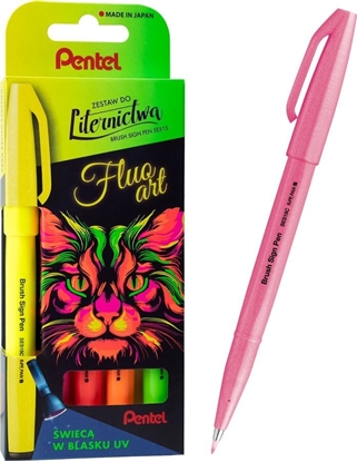 Picture of Zestaw do Liternictwa Brush Sign Pen Fluo Art UV 5 Kolorów Pentel