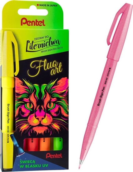 Picture of Zestaw do Liternictwa Brush Sign Pen Fluo Art UV 5 Kolorów Pentel