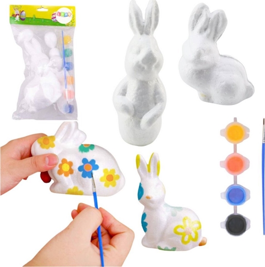 Picture of Zestaw Do Malowania Styropianowych Ozdób 4 Zajce Farby Pdzelek LEAN TOYS