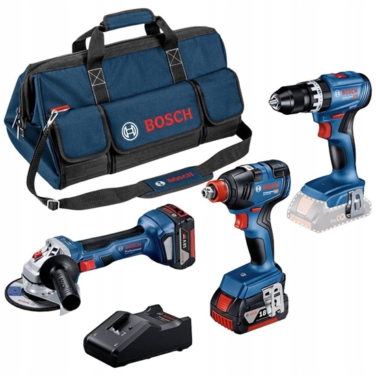 Изображение Zestaw elektronarzdzi Bosch Bosch professional set 18V: GSB 18V-45 + GDX 18V-200 + GWS 18V-7, tool set (blue, 2x Li-ion battery 5.0Ah, tool bag)