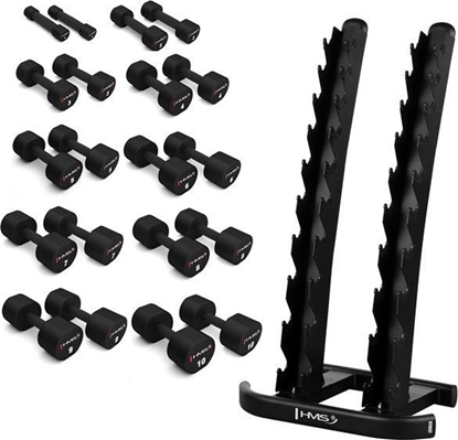 Picture of ZESTAW HANTLI POLIURETANOWYCH HPT 2 x 1 - 10 KG (110 KG) + STOJAK STR37 HMS