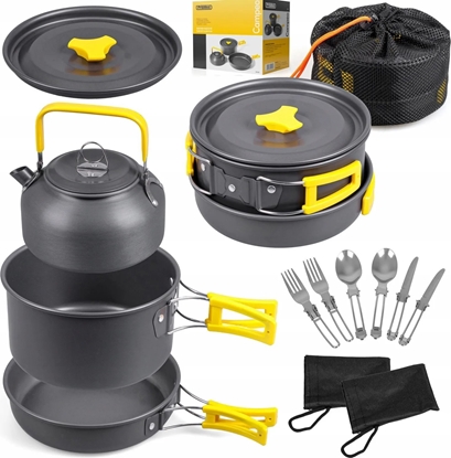 Attēls no ZESTAW NACZYNIA TURYSTYCZNE CAMPEO Garnki Sztuce Patelnia CZAJNIK ETUI